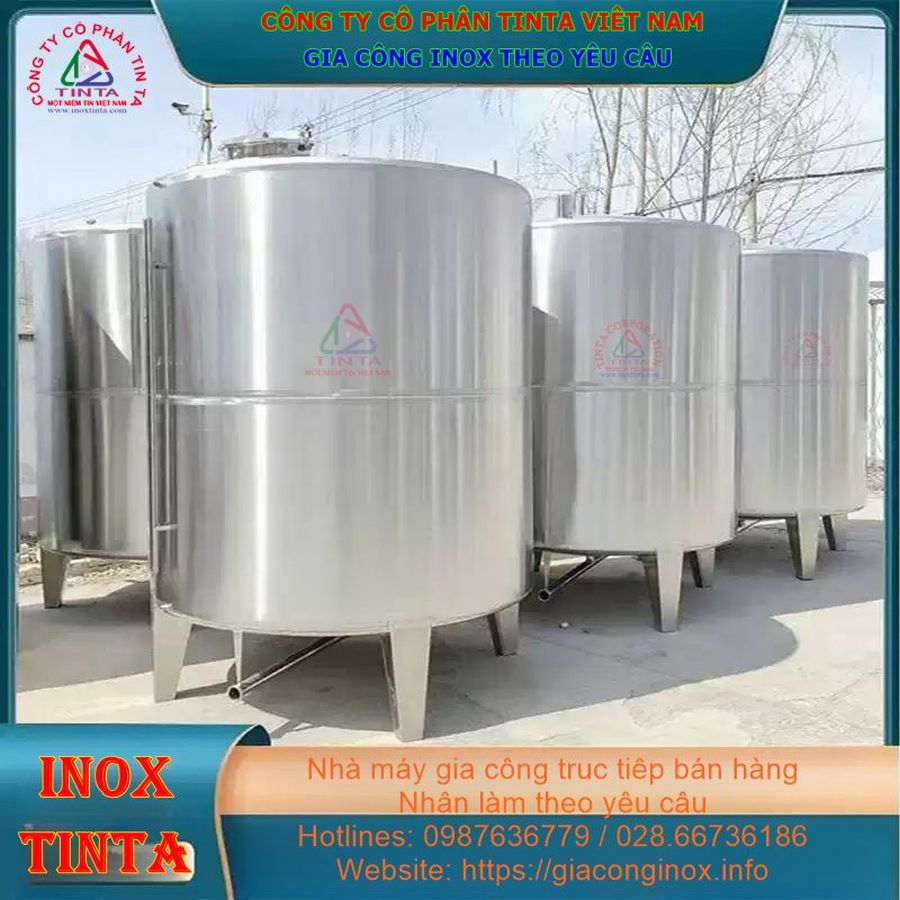 Gia công bồn inox 304, 316 cho công nghiệp khuấy trộn thực phẩm, hóa chất, rượu bia, sản xuất tại xưởng TP.HCM, chất lượng vượt trội.