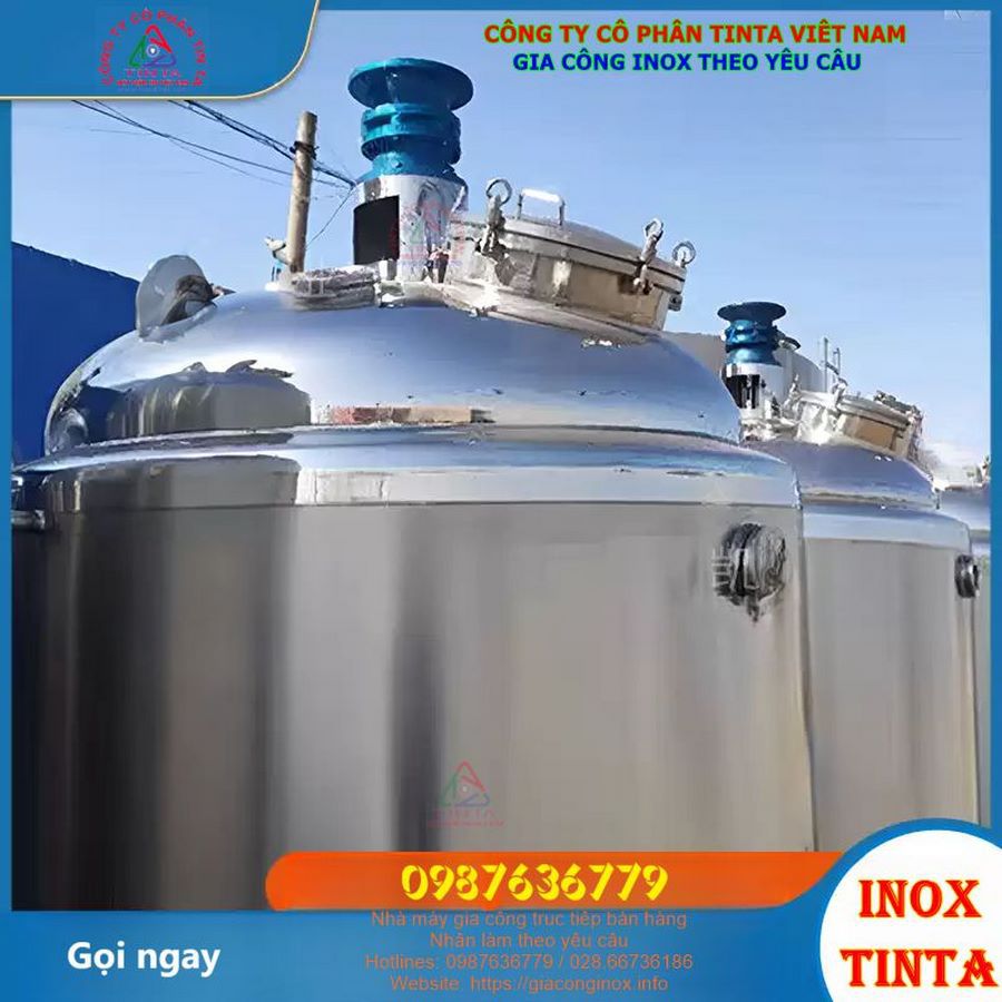 Bồn khuấy inox 316 cao cấp, chịu ăn mòn, ứng dụng trong ngành thực phẩm, hóa chất, rượu bia, gia công theo yêu cầu tại TP.HCM.