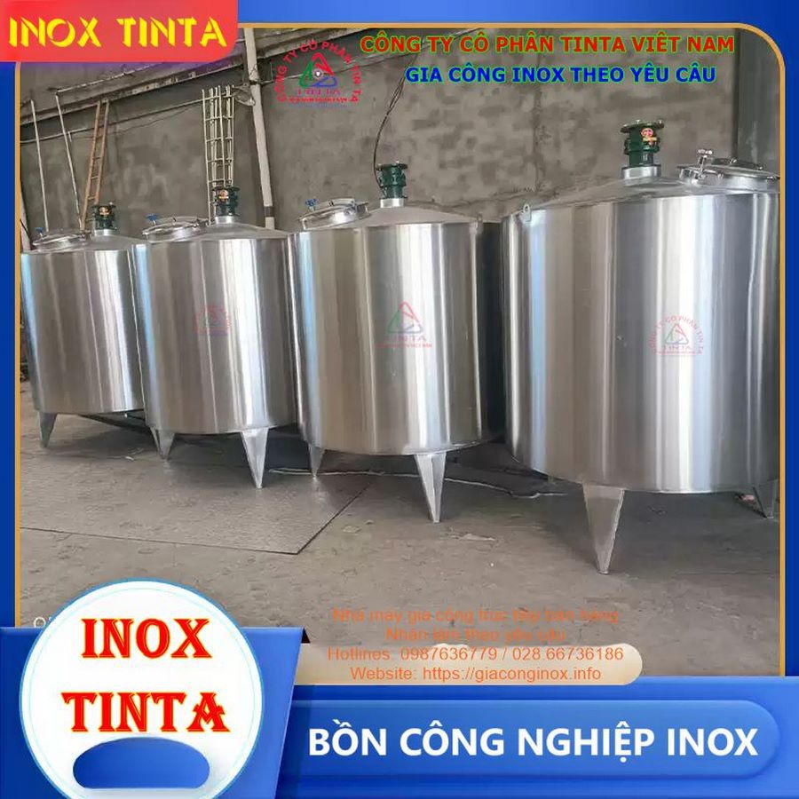Xưởng inox Tinta sản xuất bồn inox chứa rượu bia, bồn khuấy trộn thực phẩm và hóa chất, đáp ứng mọi yêu cầu của khách hàng.