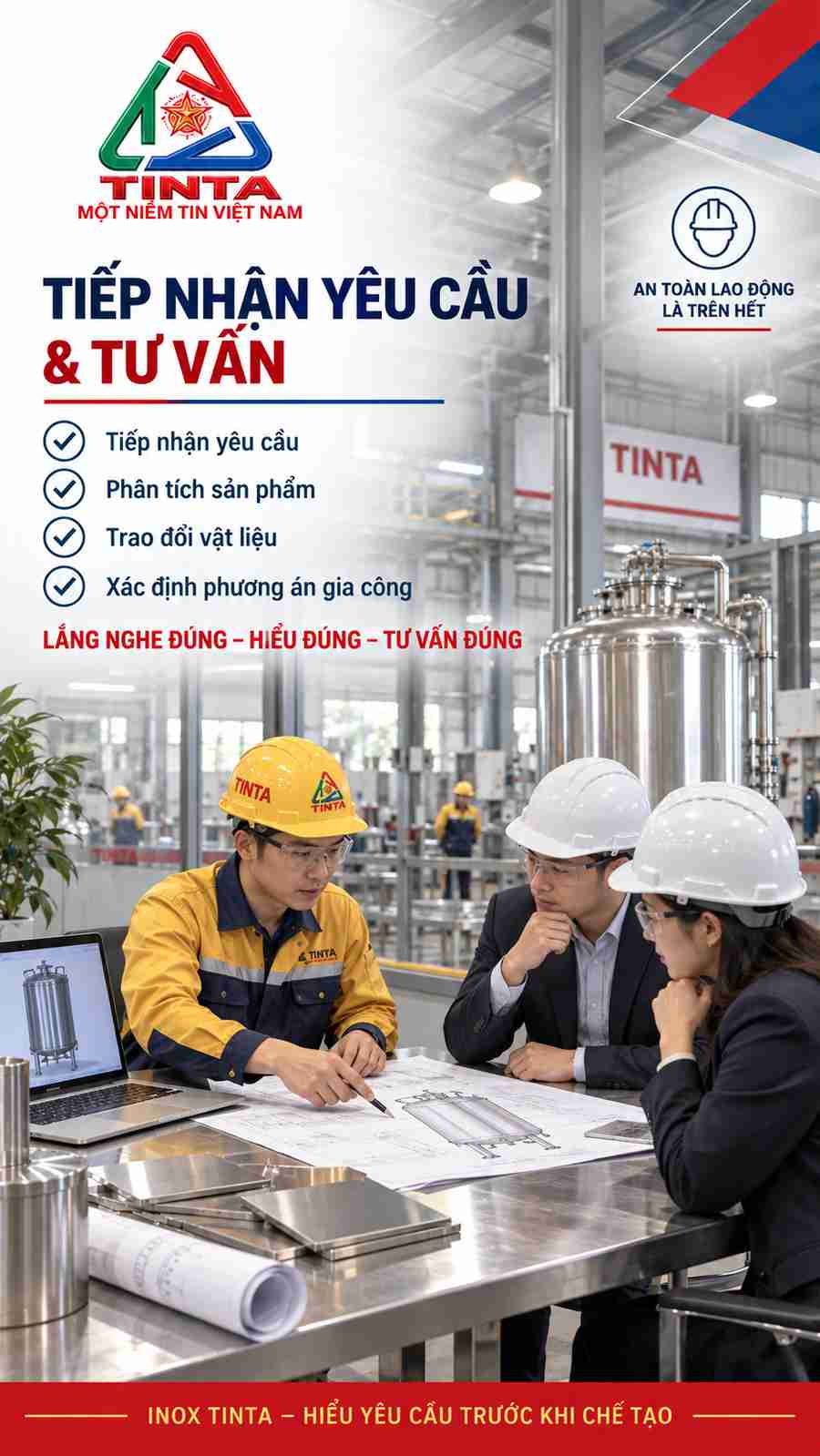 Màu Áo Bảo Hộ Mới – Chất Lượng Không Đổi, INOX TINTA chế tạo bồn chứa công nghiệp inox 316 phục vụ đa dạng ngành sản xuất và lưu trữ.