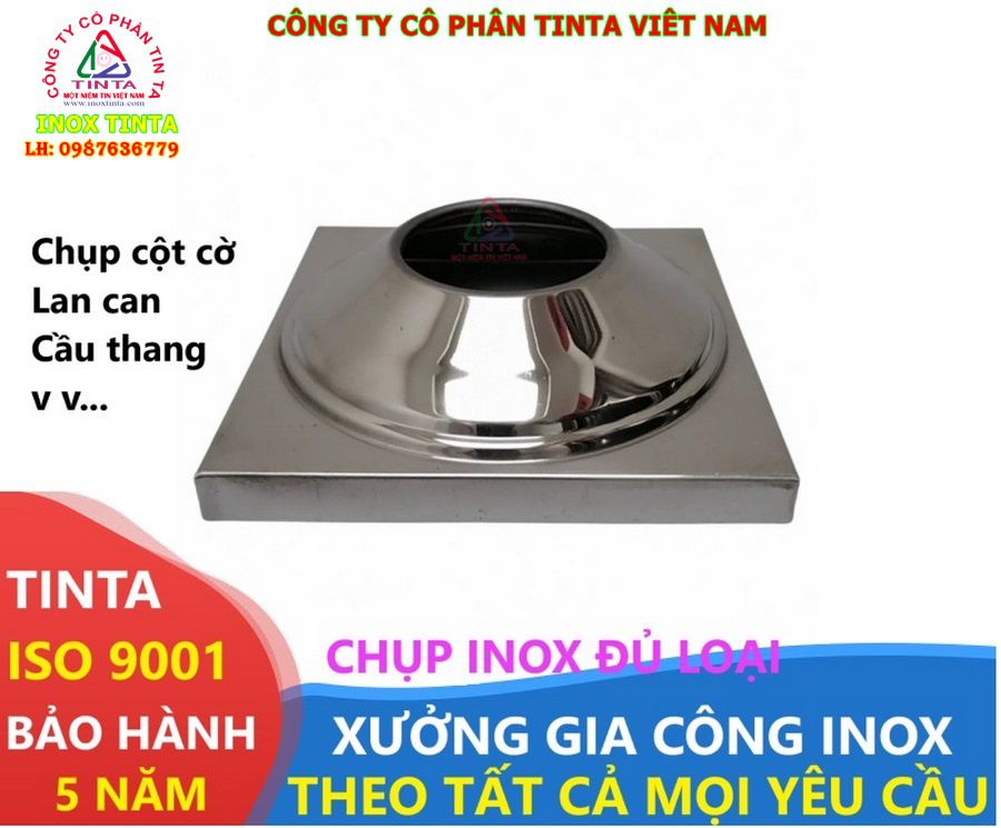 Nắp chụp inox chất lượng cao, giá xưởng tại TinTa. Thiết kế đa dạng, đáp ứng mọi nhu cầu: bịt đầu ống, chụp chân ống, trang trí lan can.