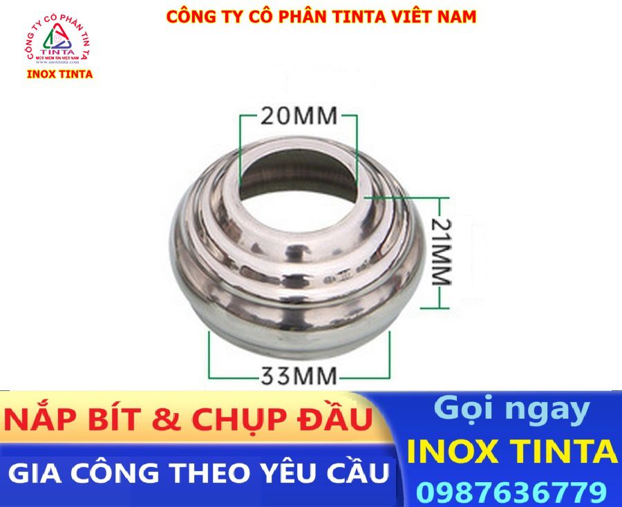 TinTa nhận gia công nắp chụp inox lan can, cầu thang, chụp đầu ống, bịt đầu bồn, giá rẻ, bền đẹp, kích thước tùy chỉnh theo thiết kế của bạn.