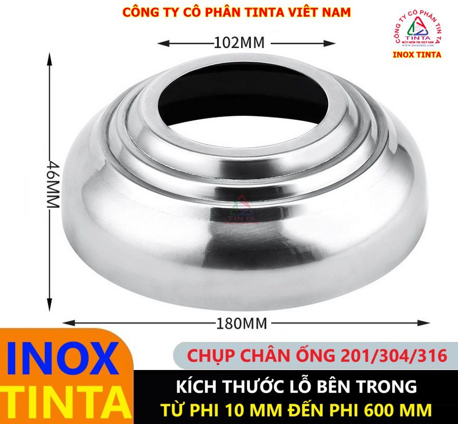 Nắp chụp inox bịt đầu ống giá rẻ, chất lượng cao, gia công tại TinTa. Đa dạng mẫu mã, phù hợp lan can cầu thang, cột cờ, chân ống, đầu bồn.