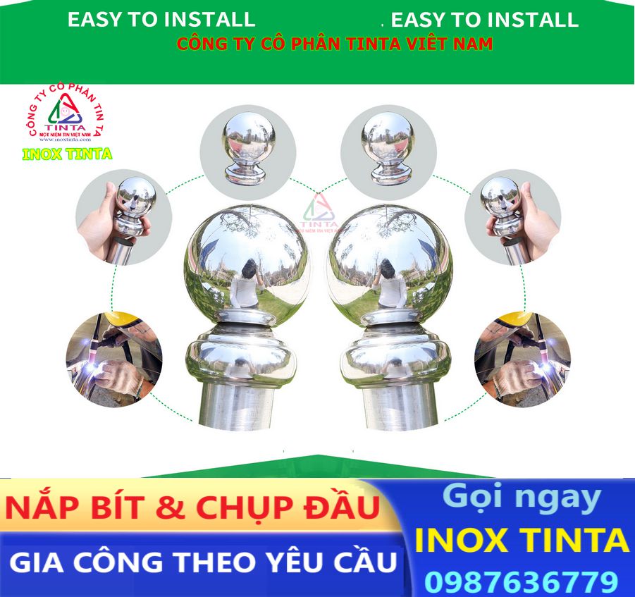 Gia công inox theo yêu cầu tại TinTa: Chụp đầu ống inox đủ kích thước, nắp bịt ống, bảo hành dài hạn, giá xưởng, hỗ trợ toàn quốc!