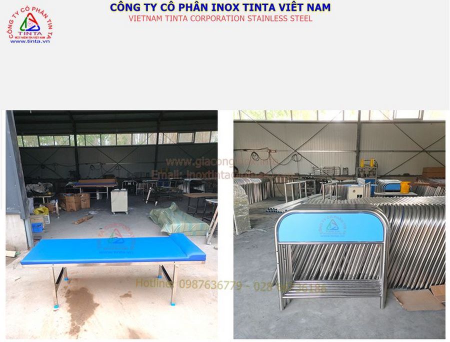 Sản xuất giường y tế inox tinta. Những thiết kế giường y tế này giúp người bệnh thuận tiện hơn khi sử dụng