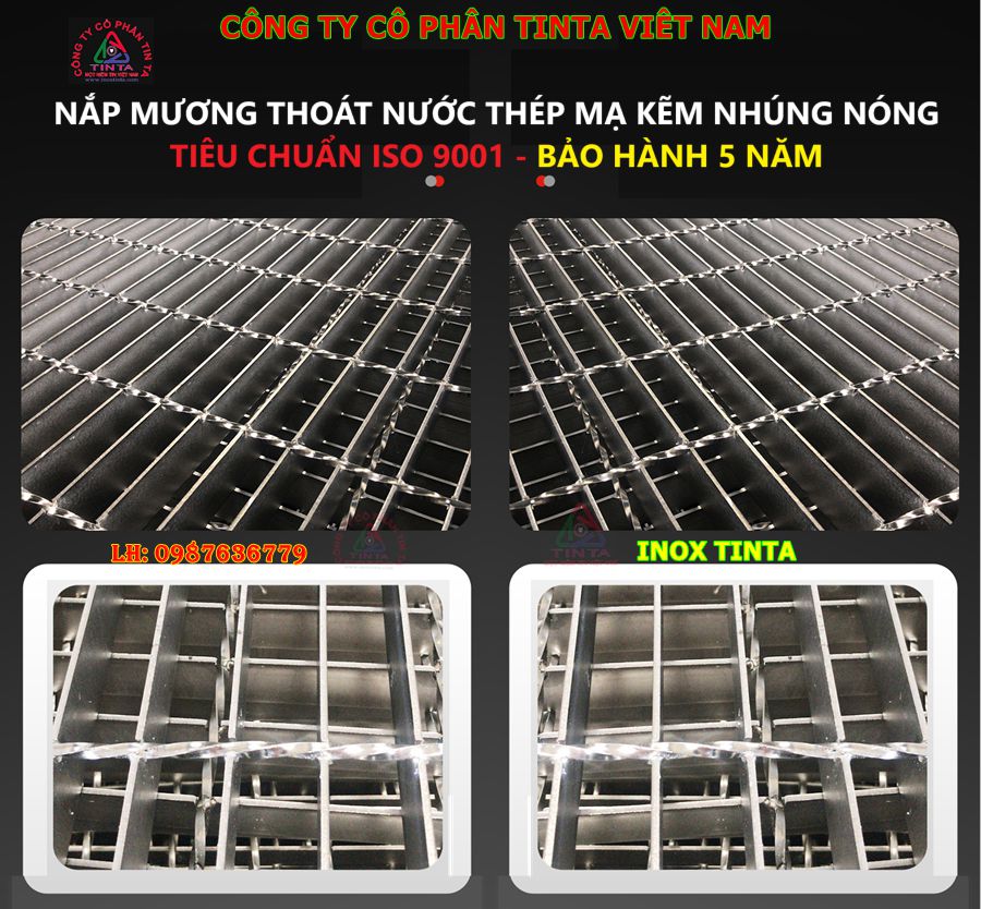 Nắp mương inox Tinta: Gia công tinh xảo, chất liệu inox 201, 304, 316, bảo hành 5 năm. Sản phẩm đạt HCV ngành xây dựng!