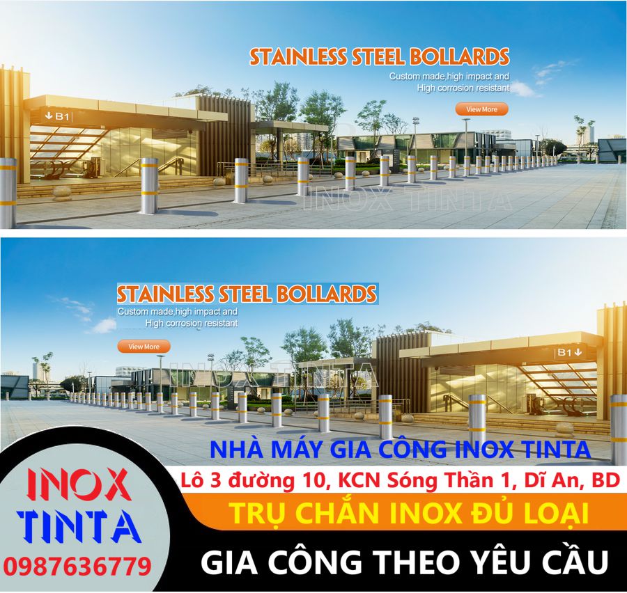 Xưởng gia công trụ chắn inox TiNTa với dầy đủ kích thước và mẫu mã vật liệu inox 201 316 304 xi mạ vàng gia công theo yeei cầu