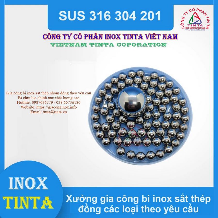 Đến xưởng inox Tinta để sở hữu bi inox 304, 304L, 316L, thép chịu lực với kích thước: 1mm, 2mm, 3mm, 4mm, 5mm, 6mm, 7mm, 12mm, 16mm, 22mm, 32mm, 60mm, 82mm, 90mm, 110mm, 140mm, 150mm, 200mm, 250mm, 300mm. Báo giá tận nơi tại TP.HCM, Quận 12, Cần Thơ, Bình Thuận.