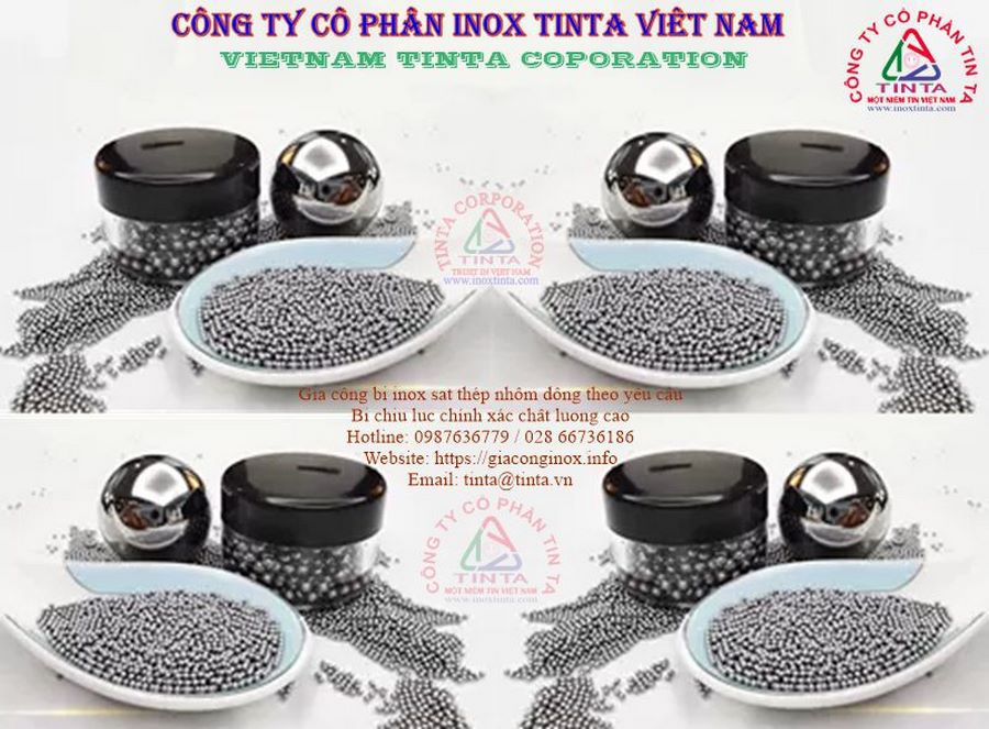 Xưởng gia công inox Tinta cung cấp bi inox 304, 304L, 316L, thép chịu lực HRC 62-65, bi inox chính xác từ 1mm, 2mm, 3mm, 4mm, 5mm, 6mm, 7mm, 12mm, 16mm, 22mm, 32mm, 60mm, 82mm, 90mm, 110mm, 140mm, 150mm, 200mm, 250mm, 300mm. Liên hệ ngay tại TP.HCM, Bình Dương, Long An, Đồng Nai.