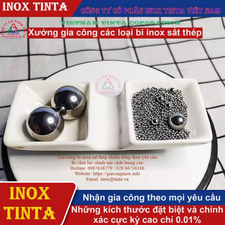 TINTA cung cấp bi inox 201, 304, 316L từ 1mm đến 300mm. Giá cực mềm chỉ từ 125.000 VNĐ/kg. Giao hàng Dĩ An, Thuận An, Bình Dương, Bà Rịa.