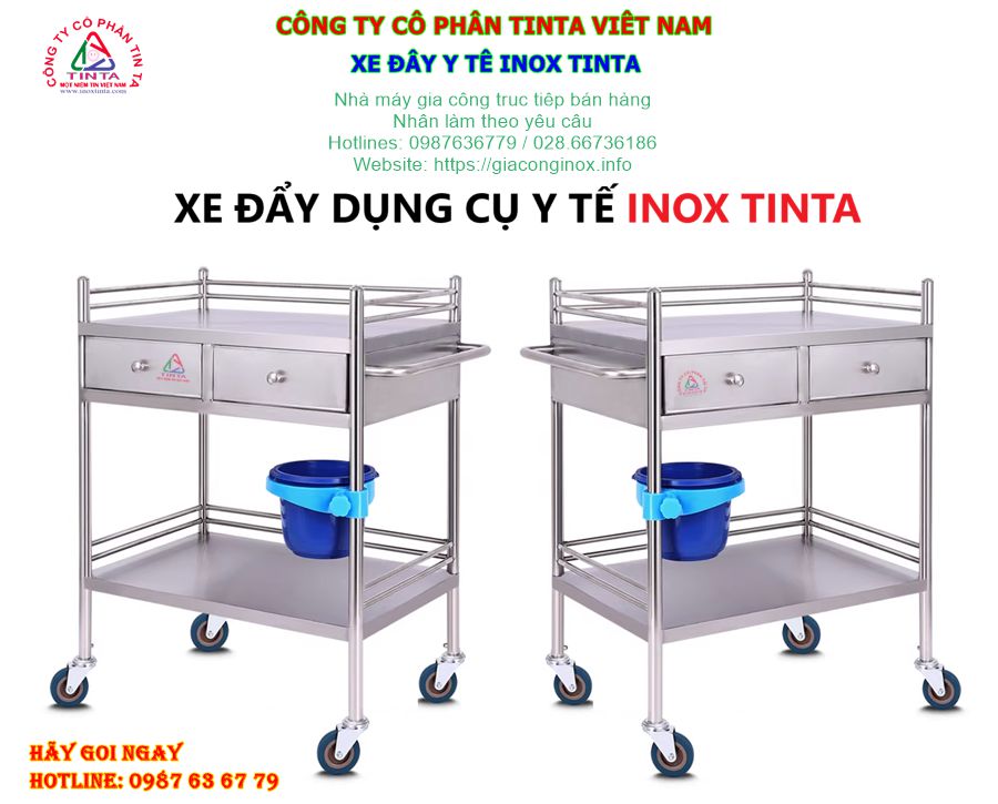 Xe đẩy y tế inox Tinta – sản phẩm bền đẹp, giá hấp dẫn, phù hợp với mọi môi trường y tế, hỗ trợ bảo hành tốt.