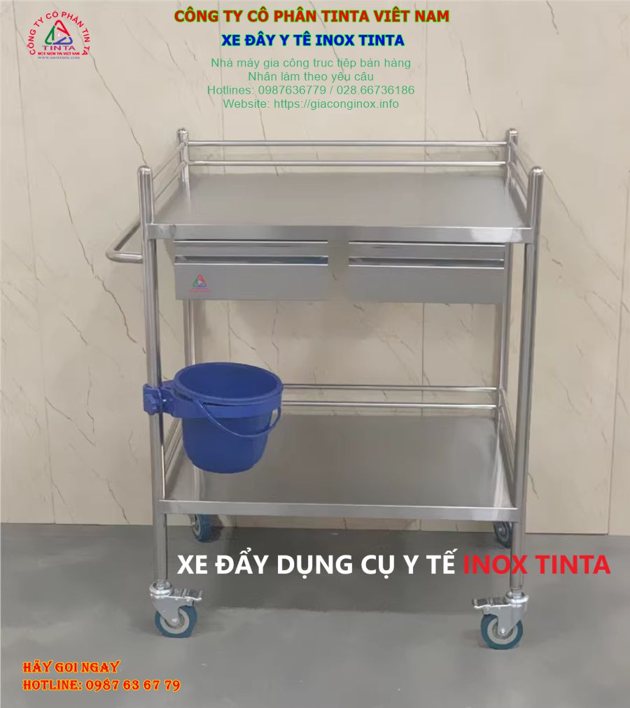 Tinta – xe đẩy dụng cụ y tế inox chất lượng, giá bán rẻ nhất TP.HCM, phục vụ tận tâm, giao hàng miễn phí.