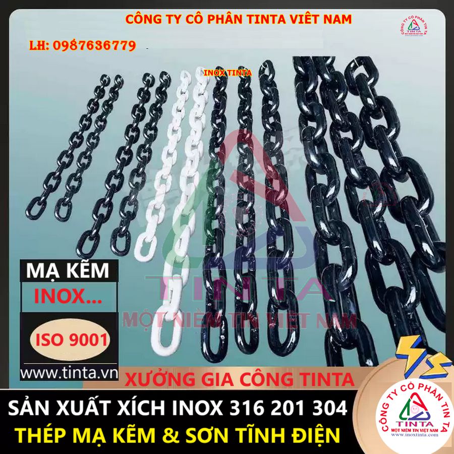 Xích inox chống gỉ sét, kích thước từ 1 mm đến 60 mm. Gia công theo yêu cầu, phù hợp nhiều ngành công nghiệp.