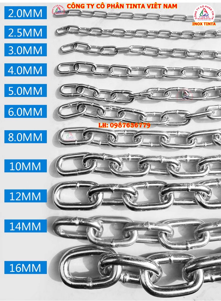 Từ 1 mm đến 60 mm, chúng tôi cung cấp dây xích inox chất lượng cao theo yêu cầu. Sản phẩm bền đẹp, đáp ứng mọi tiêu chuẩn.