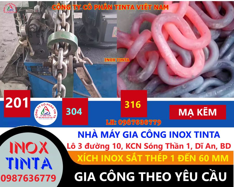 Dây xích inox được sản xuất theo yêu cầu. Kích thước từ 1 mm đến 60 mm, đảm bảo độ bền, chất lượng và sự tin cậy.