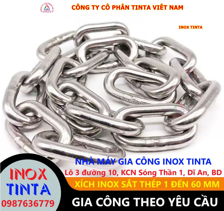 Dây xích inox 304 phi 6mm có độ bền cơ học cao, chống ăn mòn hiệu quả, được sử dụng phổ biến trong nhà máy, bến cảng và công trình ngoài trời.