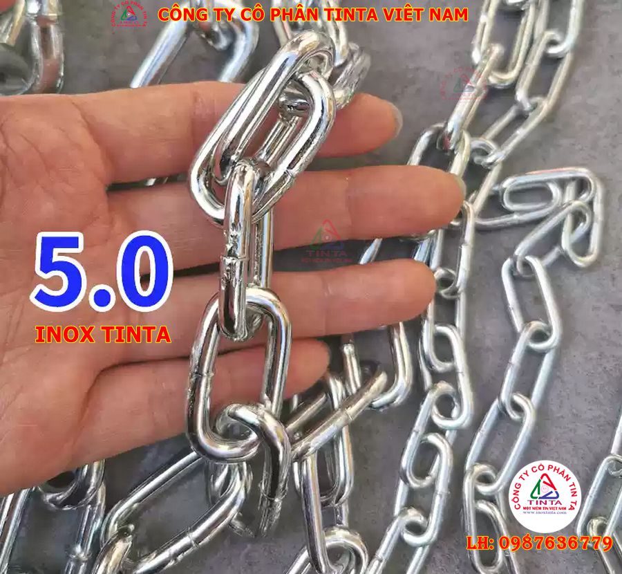 Dây xích inox 316 phi 5mm được sử dụng trong ngành thực phẩm, hóa chất và hàng hải, đảm bảo khả năng chống oxy hóa và độ bền vượt trội.