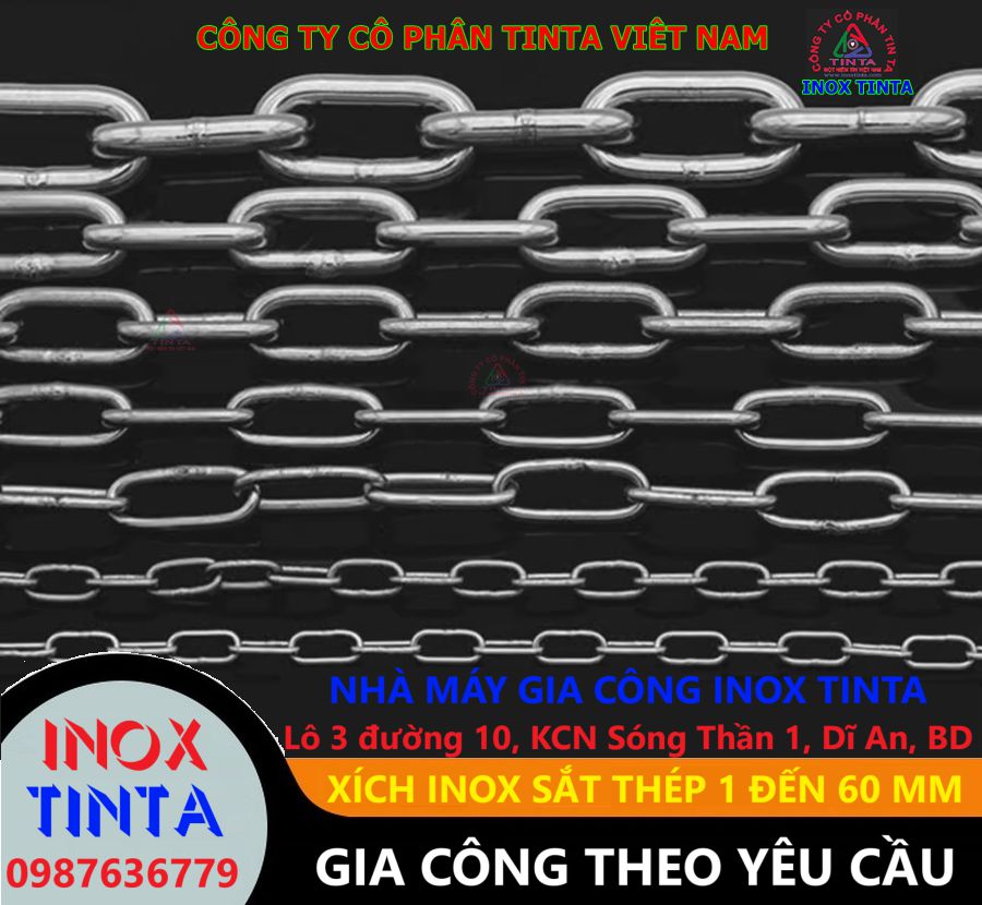 Xích inox chất lượng cao với kích thước đa dạng từ 1 mm đến 60 mm. Gia công theo yêu cầu, bền đẹp, đảm bảo tính năng ưu việt.