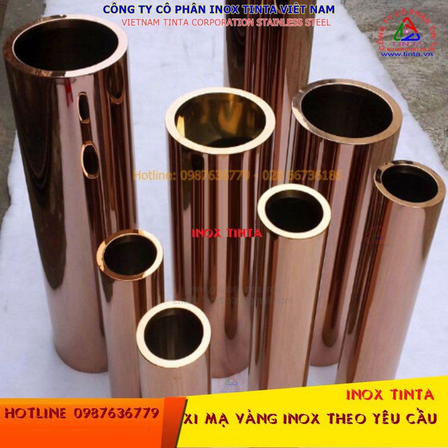 Bán ống inox vàng gương. Gia công inox theo yêu cầu xi mạ vàng ống inox màu vàng gương xước đồng công ty Inox TINTA bán ống inox vàng gương, gia công xi mạ theo yêu cầu