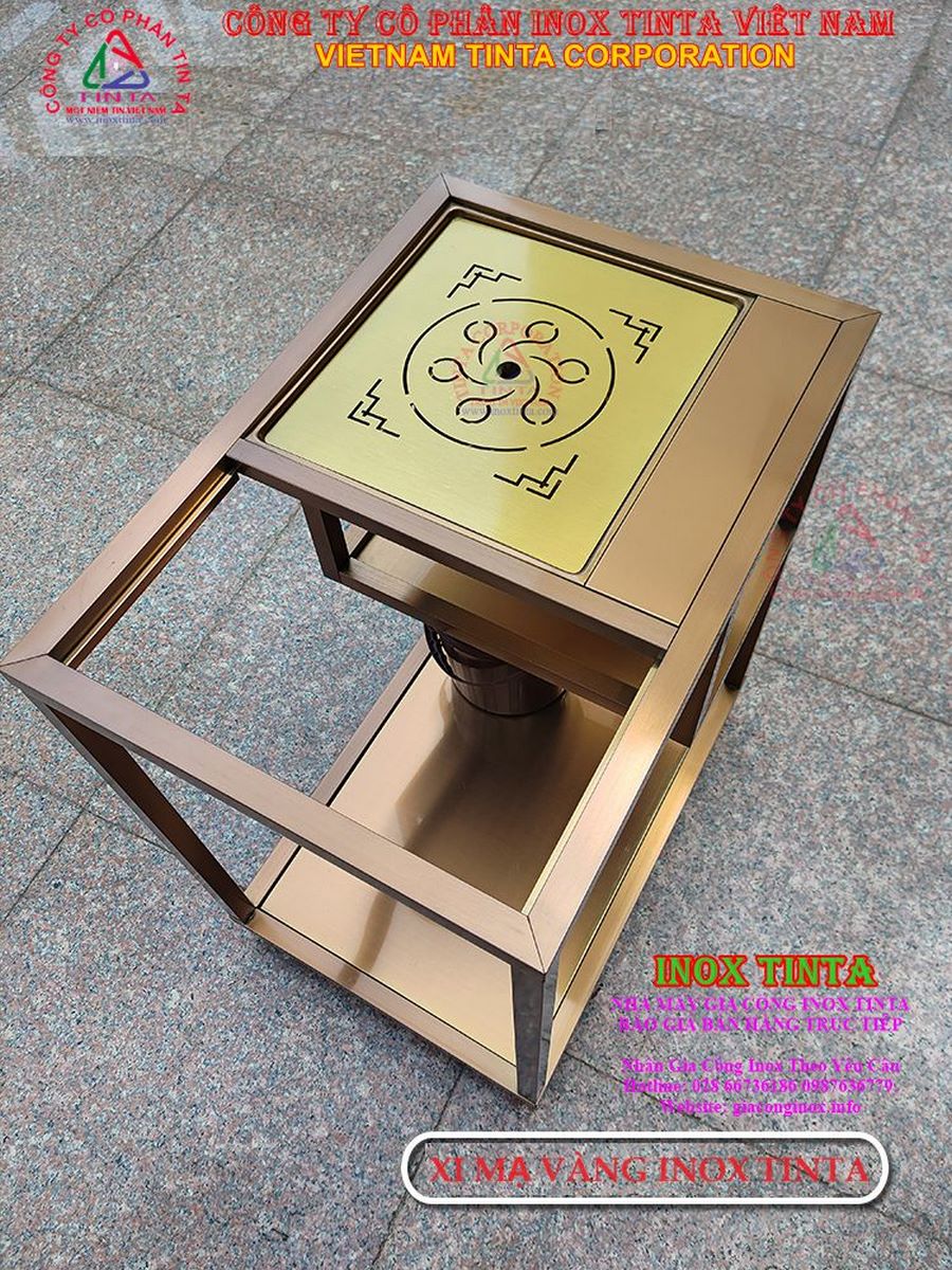 Tinta – Xưởng gia công inox tại TPHCM nhận gia công inox PVD màu vàng, giá rẻ chỉ từ 88,888 VND/m2. Liên hệ ngay để nhận bảng giá xi mạ inox chi tiết.